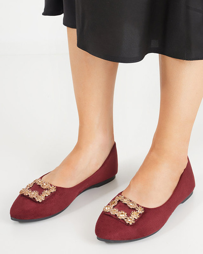 Weinrote Damen-Ballerinas aus Öko-Veloursleder mit Linselisa-Ornament - Schuhe