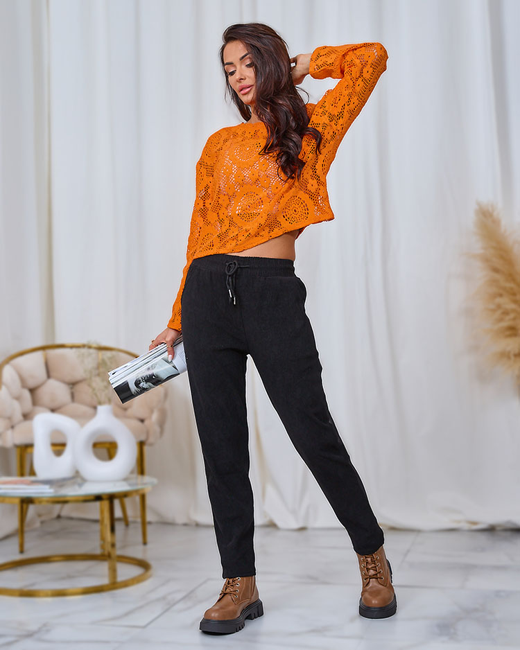 Royalfashion Schwarze Cord-Damenstoffhose