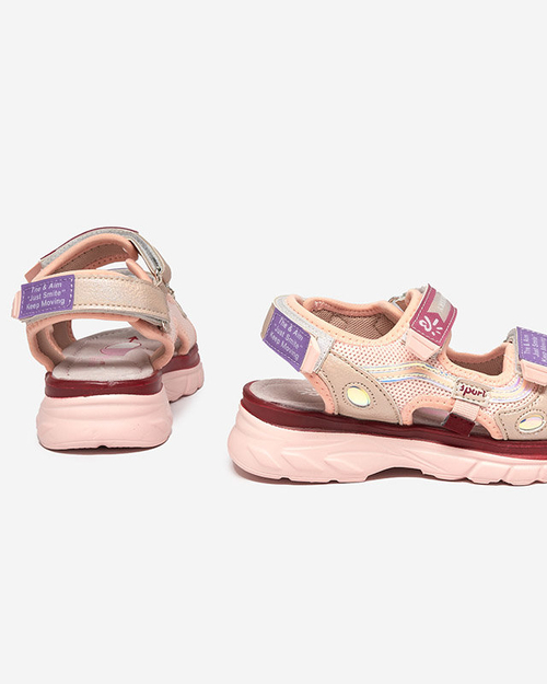 Рожеві дитячі босоніжки з різнокольоровими вставками Meniko - Туфлі