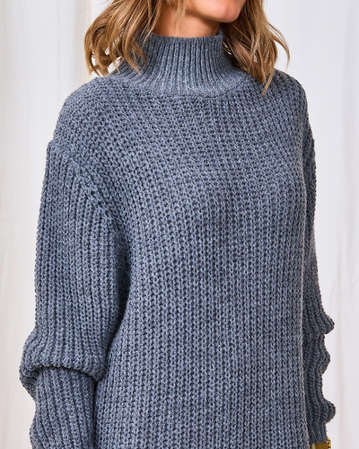 Royalfashion Dunkelgraues Damen Rollkragen Pullover Kleid