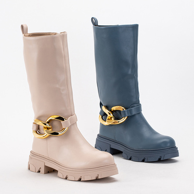 Blaue Damenstiefel mit Helari-Kette - Schuhe