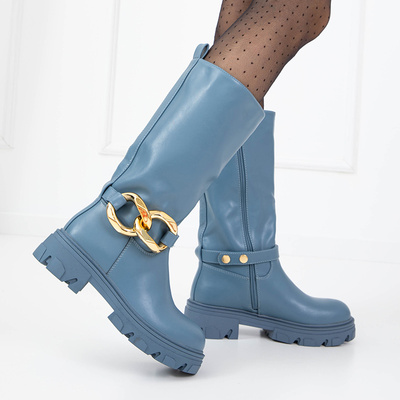 Blaue Damenstiefel mit Helari-Kette - Schuhe