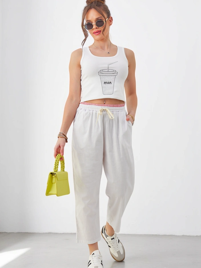 Royalfashion Baumwollweite Damenhose mit Schnürung