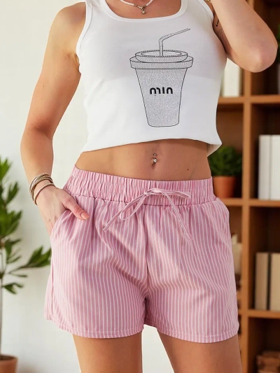 Royalfashion Damen Shorts mit elastischem Bund und Kordelzug im gestreiften Muster