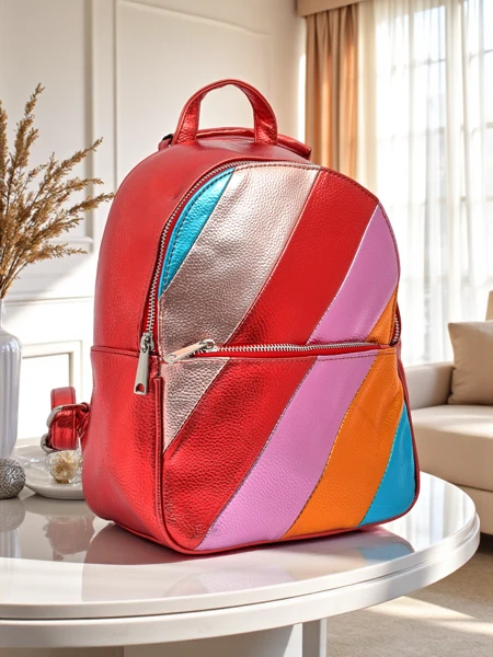 Royalfashion Damenrucksack aus Ökoleder mit Streifen Metallic Stripes