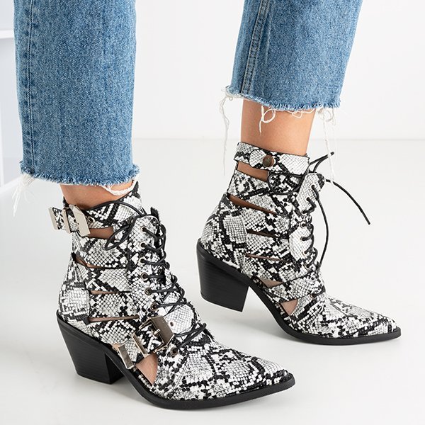 Weiße und schwarze Cowboystiefel für Frauen mit Ciarran-Schnallen - Schuhe