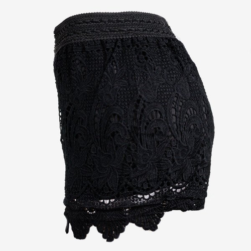 Чорні жіночі короткі шорти, прикрашені мереживом - Штани 1