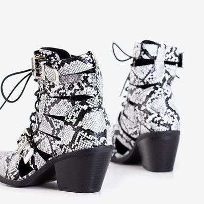 Weiße und schwarze Cowboystiefel für Frauen mit Ciarran-Schnallen - Schuhe