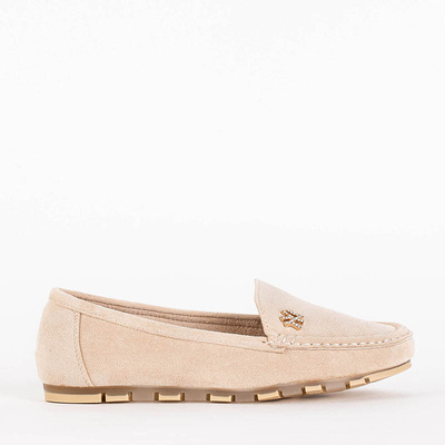 Damen-Loafer aus Öko-Wildleder in Beige mit Pixila-Dekor - Schuhe