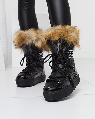 Lackierte Damen-Schneestiefel in schwarzer Farbe Fursav- Footwear