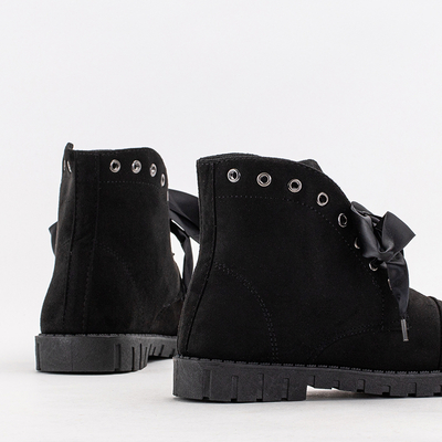 Schwarze Damen-Stiefeletten geschnürt mit Schleife mit Zirkonia Segadi - Schuhe