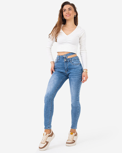 Blaue Skinny-Jeans für Damen mit Ausschnitt - Kleidung