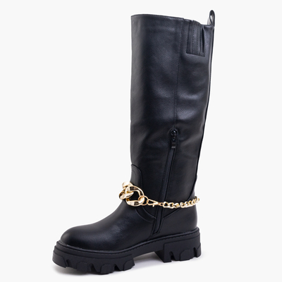 Schwarze Damenstiefel mit Kette Sudzi- Footwear