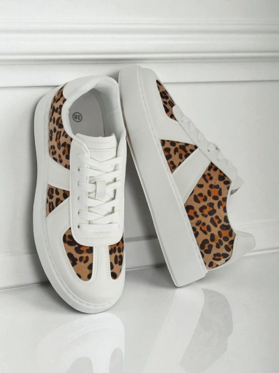 Damen Sneakers Calista Leopardia – Weißes Öko-Leder Stoff Frühling 4cm