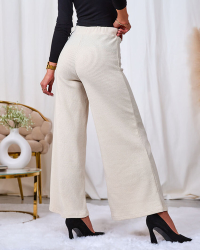 Royalfashion Creme Weite Rippenhose für Damen