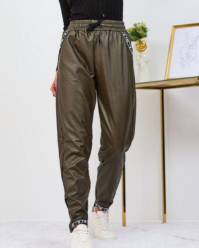 Royalfashion Loose women's eko leather pants in khaki