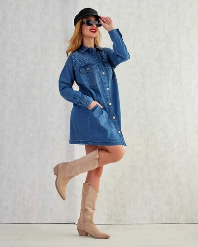 Royalfashion Damen Mini a'la Denim Kleid aus Baumwolle