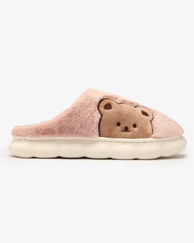 Royalfashion Damen-Pelzpantoffeln mit Teddybär in rosa Fetemes