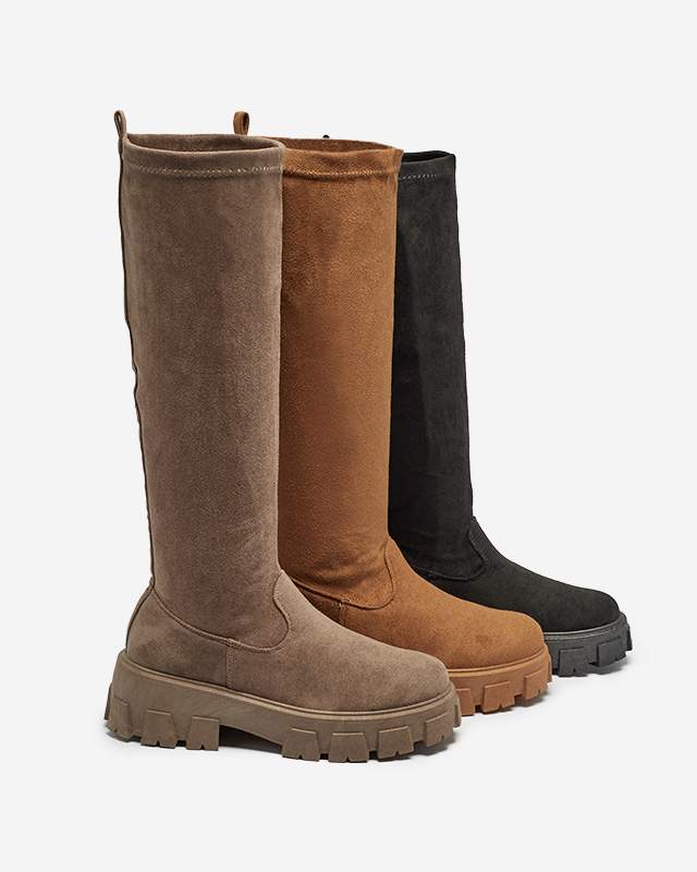 Schwarze kniehohe Damenstiefel zum Hineinschlüpfen Nedara - Footwear