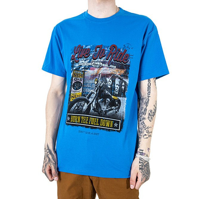 Blaues Baumwoll-T-Shirt für Herren mit buntem Print - Kleidung