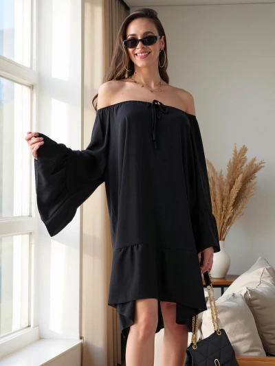 Royalfashion Damen-Ausschnittkleid mit Rüschen im Oversized-Stil