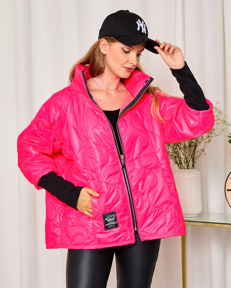 Royalfashion Neon Pink Damen Steppjacke mit Patch