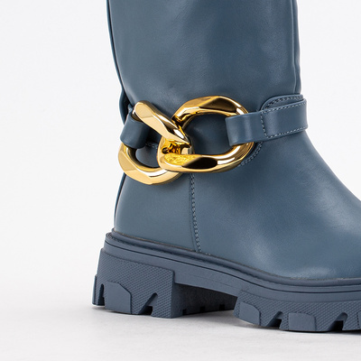 Blaue Damenstiefel mit Helari-Kette - Schuhe