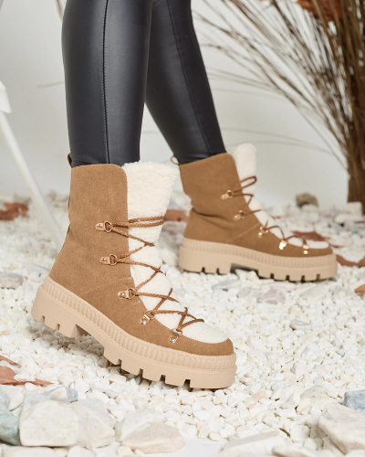 Royalfashion Damen isolierte Trapperstiefel mit Schafsfell in der Farbe camel Lery Walk