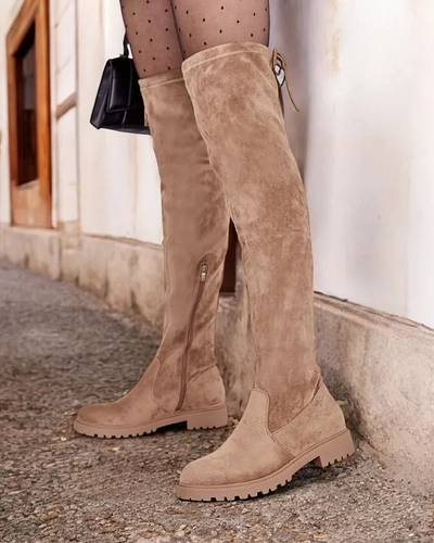 Royalfashion Damen Stiefel zum Hineinschlüpfen über dem Knie Nipper