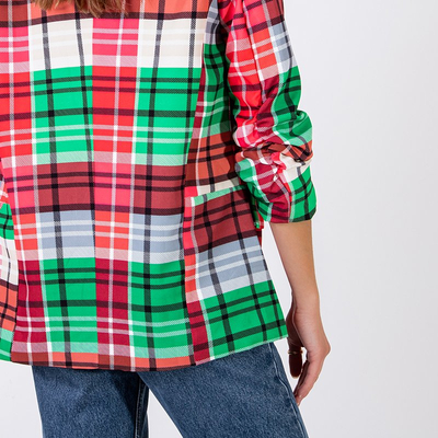 Зелено-червоний жіночий піджак в клітинку