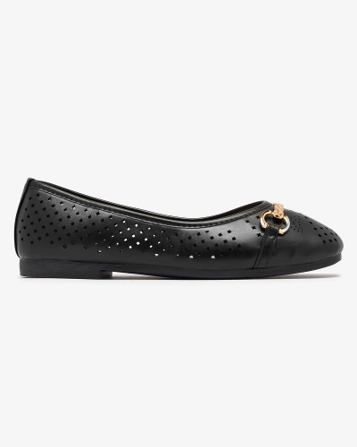 Schwarze durchbrochene Damen-Ballerinas mit Goldverzierung Serilla- Footwear