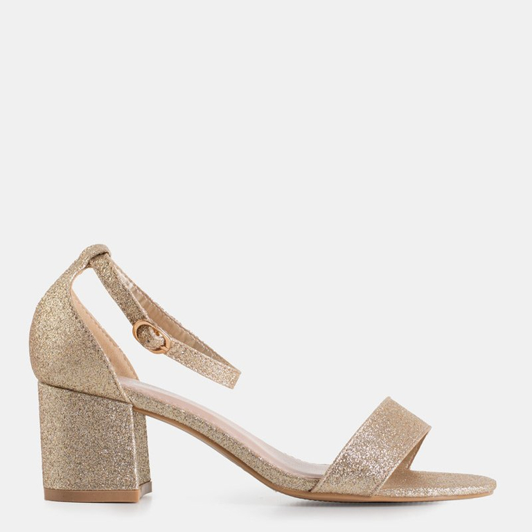 Goldene Damen-Sandalen aus Brokat mit niedrigem Pfosten Brossina - Schuhe