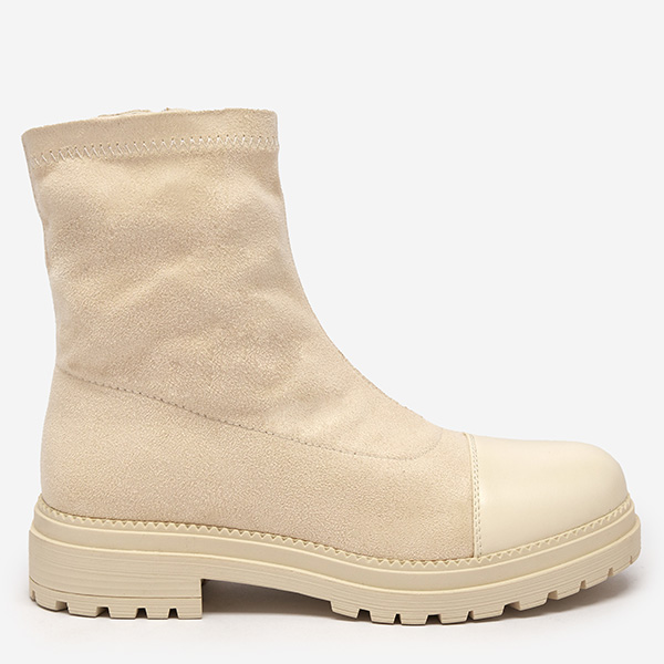 OUTLET Beige Öko-Wildleder-Damenstiefel mit lackierter Spitze Nebika - Footwear