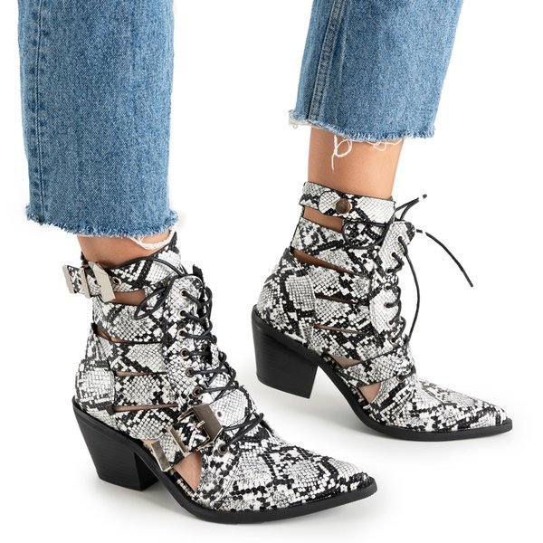 Weiße und schwarze Cowboystiefel für Frauen mit Ciarran-Schnallen - Schuhe