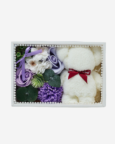 Royalfashion Flowerbox Blumen in einer Box mit einem Teddybär