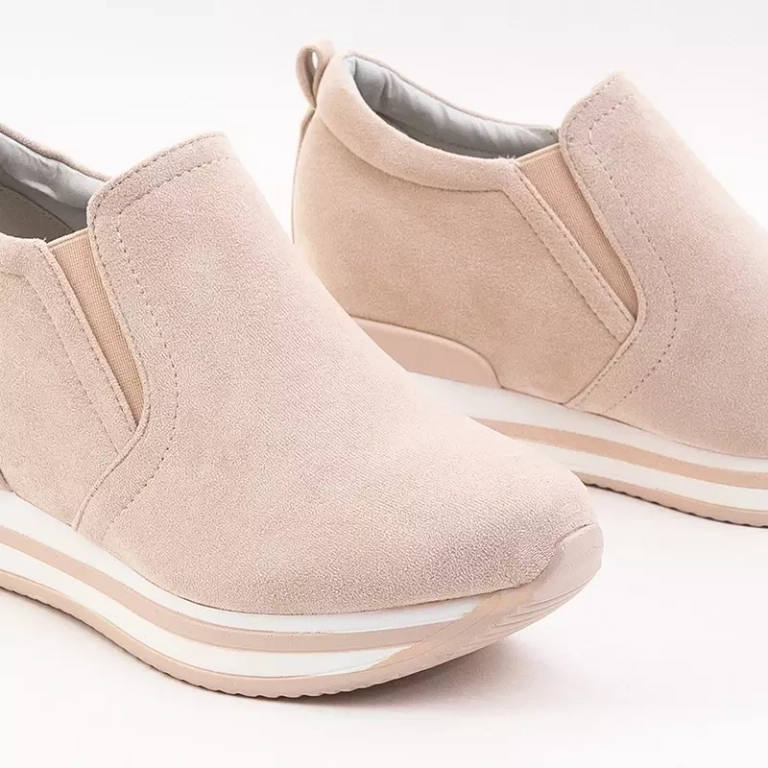 OUTLET Sports beige Slip on Schuhe mit Keilabsatz Afita - Schuhe