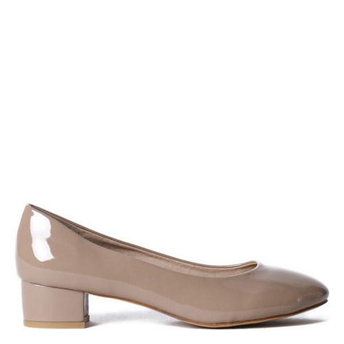 Czółenka na niskim słupku-kolor khaki - Obuwie