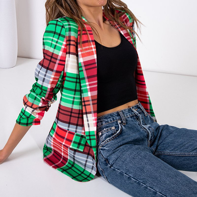 Зелено-червоний жіночий піджак в клітинку