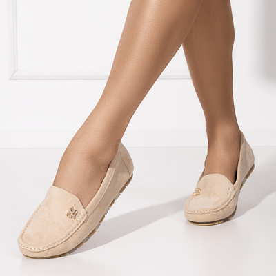 Damen-Loafer aus Öko-Wildleder in Beige mit Pixila-Dekor - Schuhe