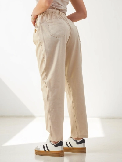 Royalfashion Baumwollgerade Damenhose mit Bindeband in der Taille