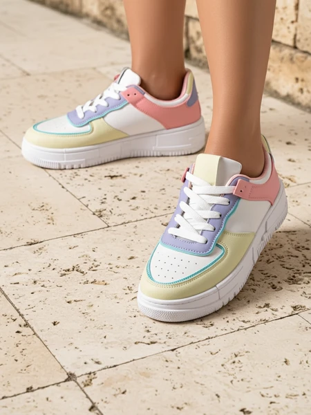 Damen-Sneakers Elektra Pastello - mehrfarbiges Öko-Leder Frühling