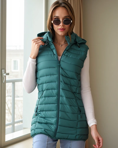 Royalfashion Damen ärmellose Jacke mit abnehmbarem Kapuzen