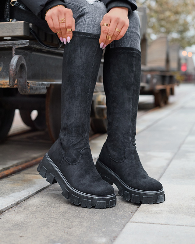 Schwarze kniehohe Damenstiefel zum Hineinschlüpfen Nedara - Footwear