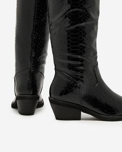 Royalfashion Schwarz lackierte Damenstiefel a'la Cowgirls Gotenas