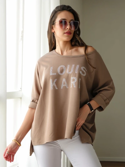 Royalfashion Damen-Viskosebluse mit Strassaufschrift