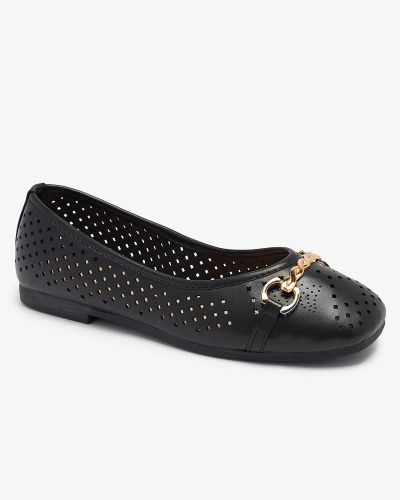 Schwarze durchbrochene Damen-Ballerinas mit Goldverzierung Serilla- Footwear