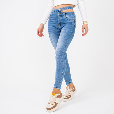 Blaue Skinny-Jeans für Damen mit Ausschnitt - Kleidung