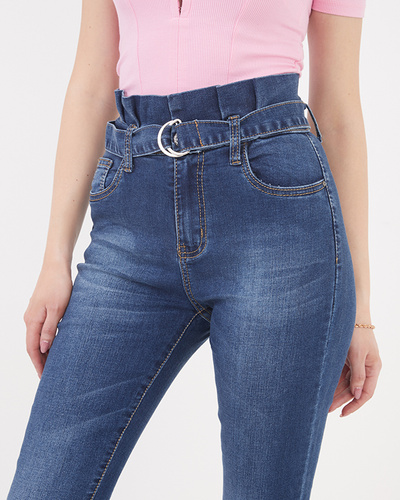 Marineblaue Skinny-Hose für Damen mit Raffung - Kleidung