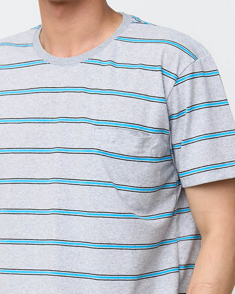 Сіра чоловіча бавовняна футболка в смужку - Одяг