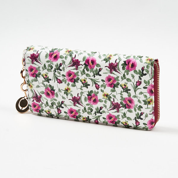 Великий білий жіночий гаманець з рожевим квітковим малюнком - Аксесуари